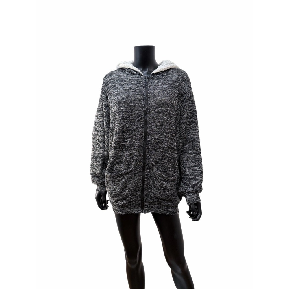 Michael Michael Kors Sherpa Lined Hoodie Zip Up Jacket Gray Soft Knit Women M‎
